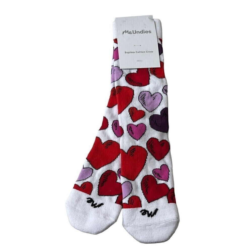 New Meundies Hearts Supima Cotton Crew Socks Seamless Toe Size Small Women — image 5 of 6